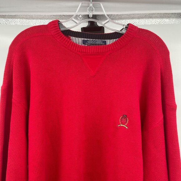 Tommy Hilfiger Womens Tight Knit Sweater Long Sleeve Red/Multi Size XL Heavy - Picture 2 of 8